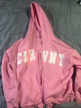 Carven Pink Zip Hoodie with White Lettering